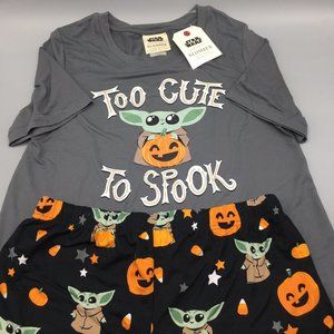 2pc Munki Slumber Halloween Star Wars Baby Yoda Women Pajama Set Shorts LARGE